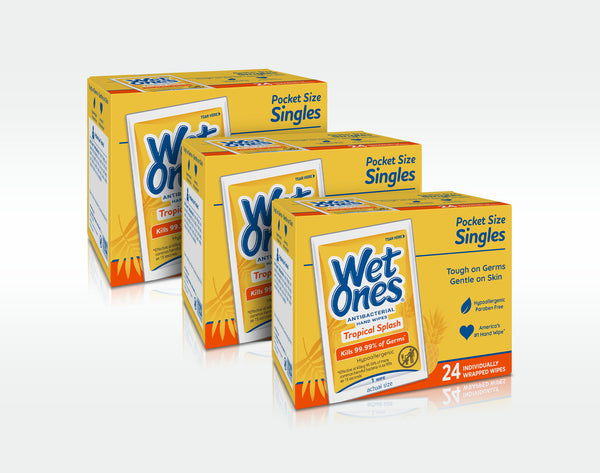 Wet Ones Antibacterial Hand Wipes Singles - Tropical Splash - 3 Pack