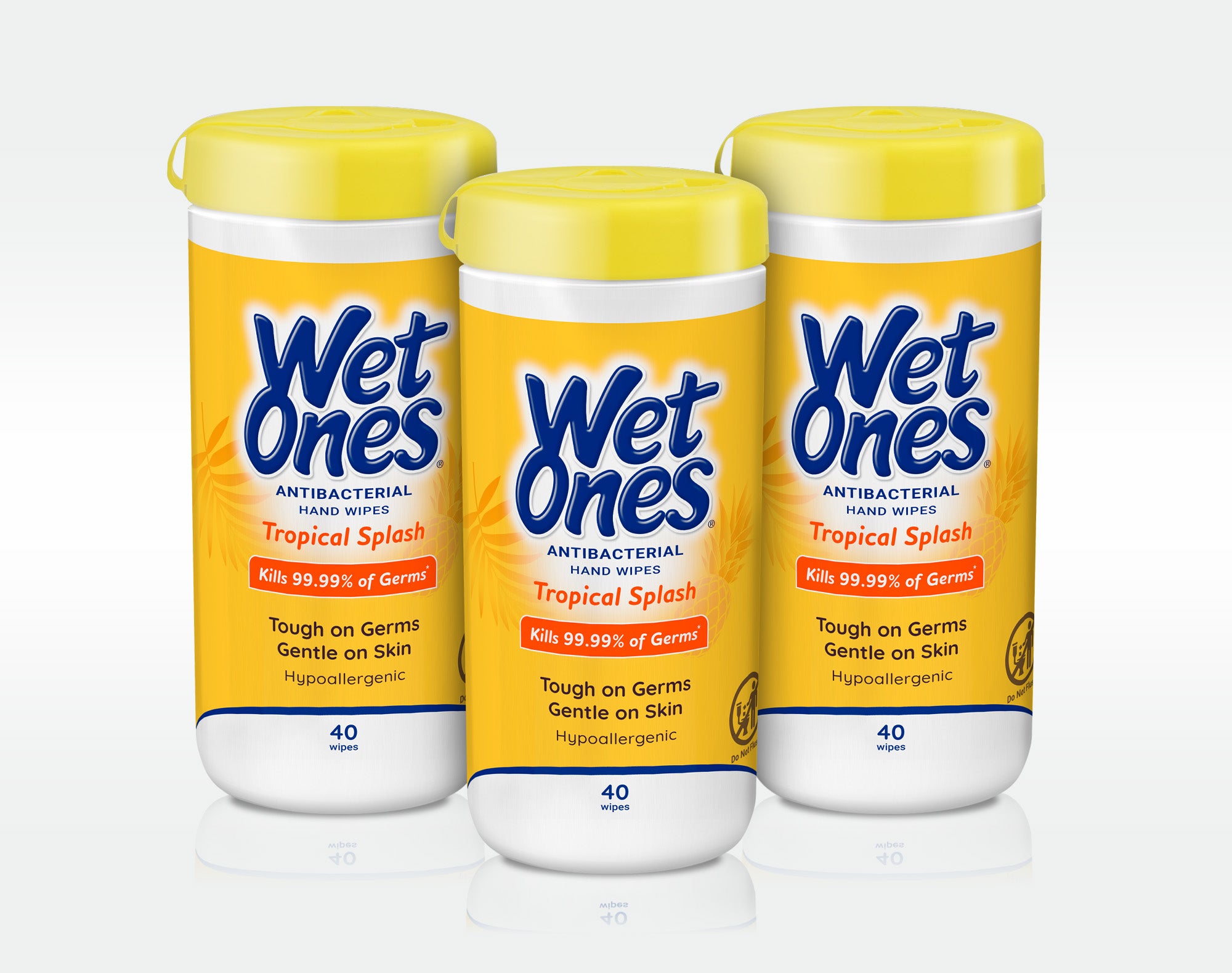 Wet Ones Antibacterial Hand Wipes Canister. Fresh and Hypoallergenic. Tropical Splash Scent. 40 Wipes. Pack of 3