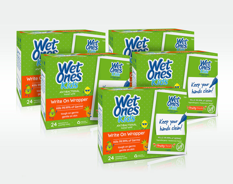 Wet Ones® Antibacterial Hand Wipes Singles with Write On Wrapper - Fruity Fresh Scent Pack