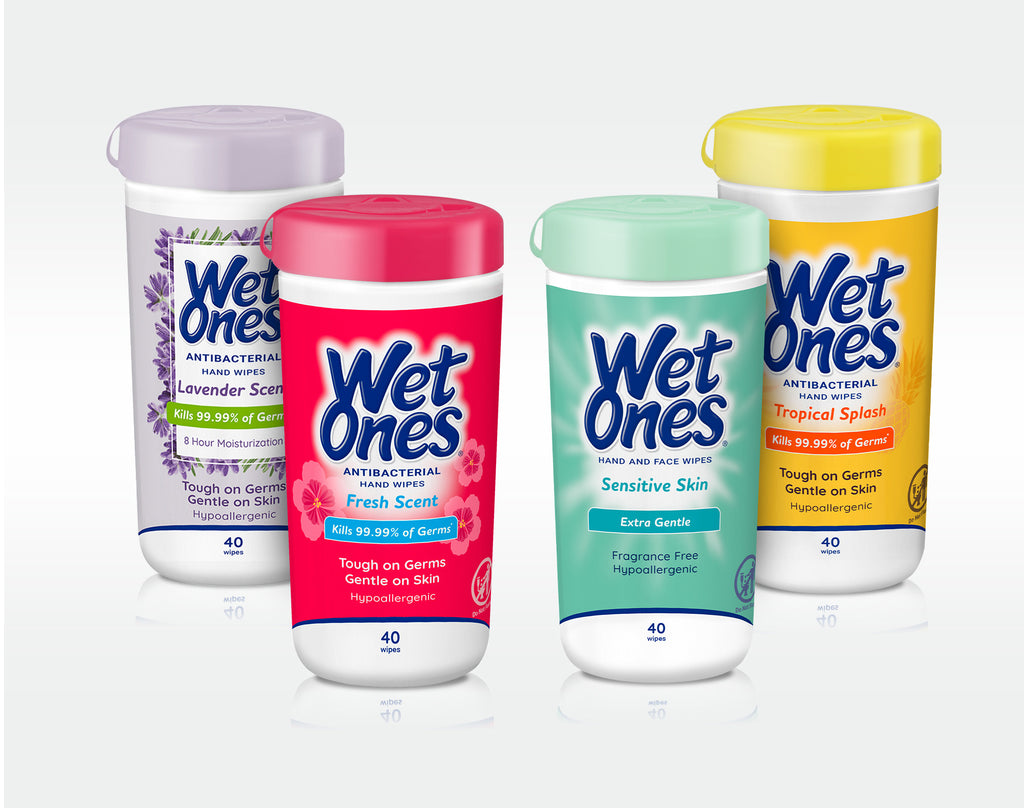 Wet Ones Antibacterial Hand Wipes Canister. Fresh and Hypoallergenic. Tropical Splash Scent. 40 Wipes. Pack of 3