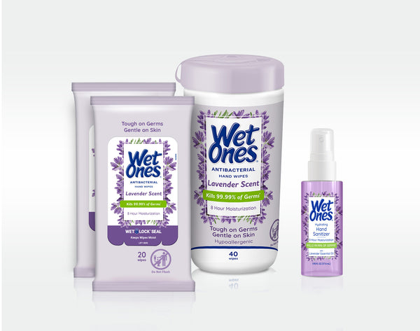 Wet Ones Hand Wipes and Sanitizer Lavender Essentials Kit