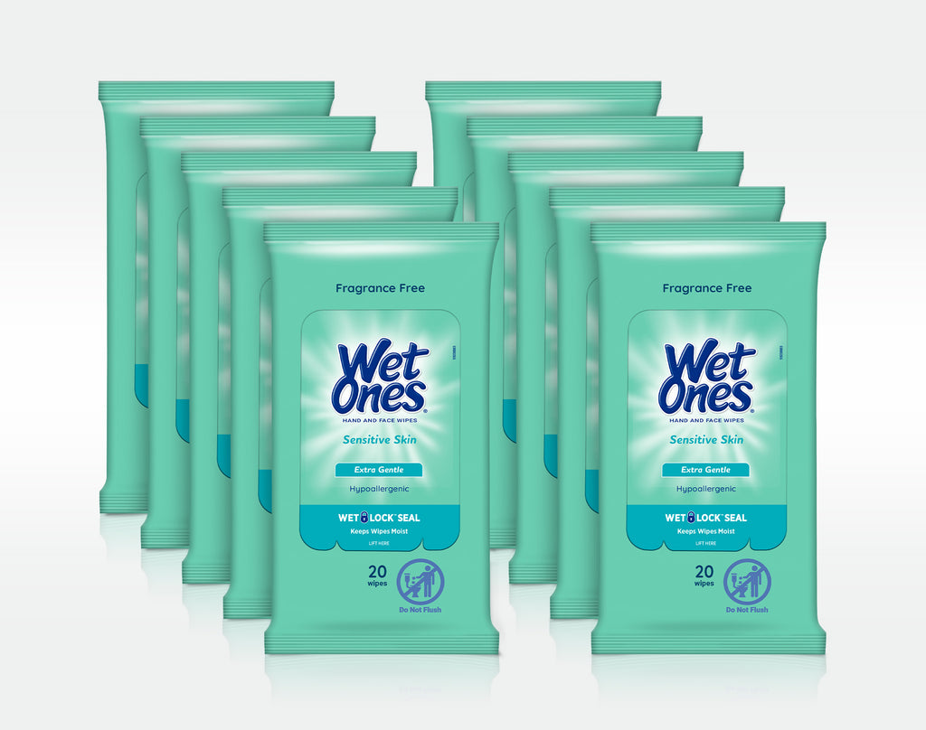 Wet Ones Sensitive Skin Hand Wipes Fragrance Free 20 ct (2-PACK)