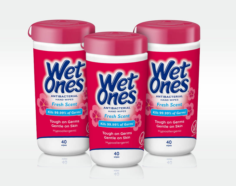 Wet Ones Antibacterial Hand Wipes Canister. Fresh and Hypoallergenic. Tropical Splash Scent. 40 Wipes. Pack of 3